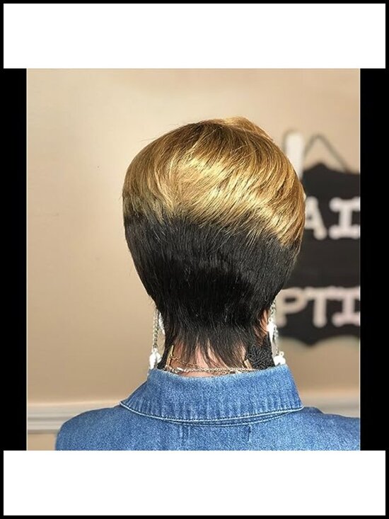 Pixie Cut Human Hair Wig for Women - Short Bob with Bangs, Glueless, Machine